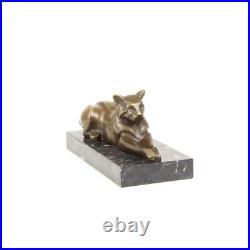 Bronze Figure Bronze Statue Bronze Cat Lying on Marble Base Decoration EJA0393