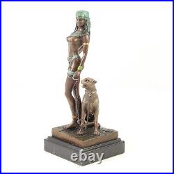 Bronze Figure Cleopatra Cleopatra With Panther Bronze Sculpture Statue Eja0108.1