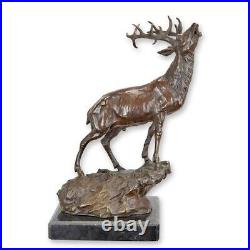 Bronze Figure Deer Stag Sculpture Marble Base Figure Statue Animal Figure EJA0860