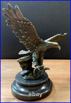 Bronze Figure Eagle Bronze Marble Sculpture Falcon Statue Bird Antique Style Figure