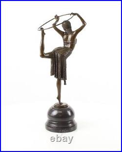 Bronze Figure Hula Hoop Dancer Sculpture Variety Marble Base Statue EJA0348