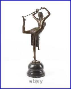 Bronze Figure Hula Hoop Dancer Sculpture Variety Marble Base Statue EJA0348