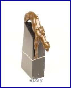 Bronze Figure PANTHER Marble Base SCULPTURE Statue DECORATION Figure CAT EJA0149