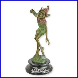 Bronze Figure Sculpture Statue Goblin with Grapes Marble Base Mythology EJA0972