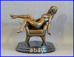 Bronze Figure Statue Nude Erotic A Seated Female Nude approx. 25.5 cm Decorative Art
