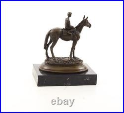 Bronze Figure Statue Sculpture Horse Jockey Rider Marble Base Decoration EJA0024.1