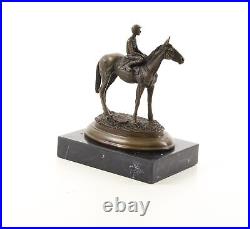 Bronze Figure Statue Sculpture Horse Jockey Rider Marble Base Decoration EJA0024.1
