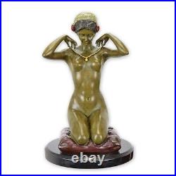 Bronze Figure Woman with Necklace Marble Base Bronze Statue Sculpture Colorful EJA0094