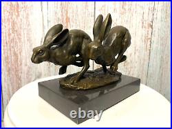 Bronze Figurine Rabbit Signed Bronze Mounted on Marble