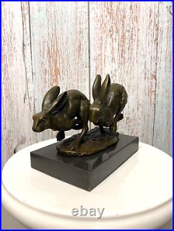 Bronze Figurine Rabbit Signed Bronze Mounted on Marble