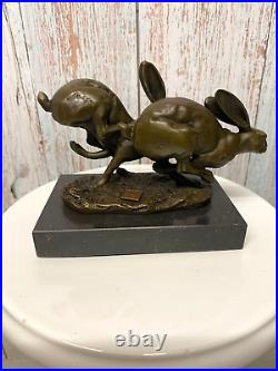 Bronze Figurine Rabbit Signed Bronze Mounted on Marble