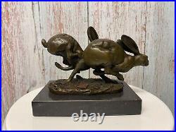 Bronze Figurine Rabbit Signed Bronze Mounted on Marble