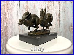 Bronze Figurine Rabbit Signed Bronze Mounted on Marble