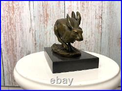 Bronze Figurine Rabbit Signed Bronze Mounted on Marble