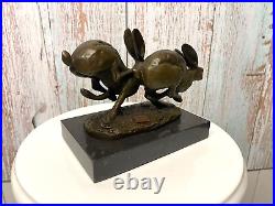 Bronze Figurine Rabbit Signed Bronze Mounted on Marble