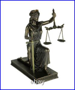 Bronze Finish Lady Justice Kneeling Holding Balance Scales and Sword Statue