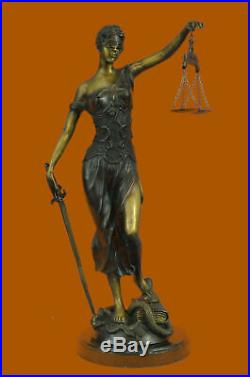 Bronze Hand Made Blind Lady Of Justice Scales Law Lawyer Sculpture Statue BC