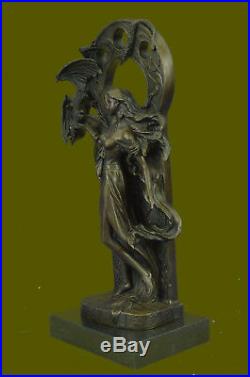 Bronze Hand Made Statue Statute A girl Holding Dragon Figurine Home Decor Gift