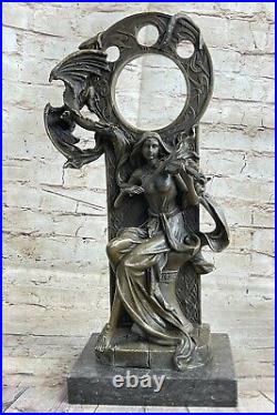 Bronze Hand Made Statue Statute A girl Holding Dragon Figurine Home Decoration