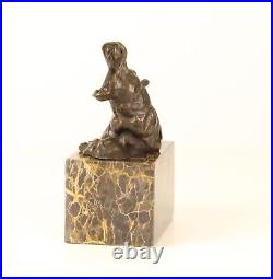 Bronze Hippo Marble Base Sculpture Figure Hippo Decoration Eja0812.2