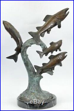 Bronze Jumping Trout Salmon Fish River Statue Figurine Sculpture Hand Made Decor