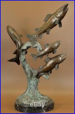 Bronze Jumping Trout Salmon Fish River Statue Figurine Sculpture Hand Made Decor