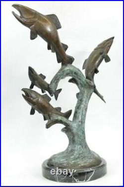 Bronze Jumping Trout Salmon Fish River Statue Figurine Sculpture Hand Made Figur