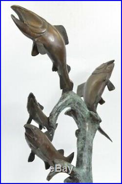 Bronze Jumping Trout Salmon Fish River Statue Figurine Sculpture Hand Made Figur