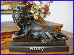 Bronze + Marble King Lion Statue Lion Sculpture Predator Figure Luxury Noble Antique