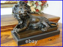 Bronze + Marble King Lion Statue Lion Sculpture Predator Figure Luxury Noble Antique