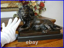 Bronze + Marble King Lion Statue Lion Sculpture Predator Figure Luxury Noble Antique