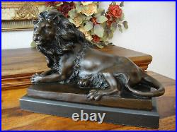 Bronze + Marble King Lion Statue Lion Sculpture Predator Figure Luxury Noble Antique