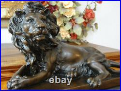 Bronze + Marble King Lion Statue Lion Sculpture Predator Figure Luxury Noble Antique