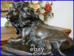 Bronze + Marble King Lion Statue Lion Sculpture Predator Figure Luxury Noble Antique