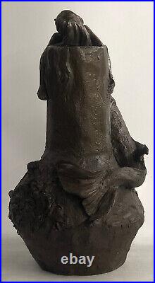 Bronze Sculpture Art Deco Nude Woman Girl Vase Bas Statue Figurine Hand Made Art