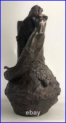 Bronze Sculpture Art Deco Nude Woman Girl Vase Bas Statue Figurine Hand Made Art