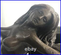 Bronze Sculpture Art Deco Nude Woman Girl Vase Bas Statue Figurine Hand Made Art