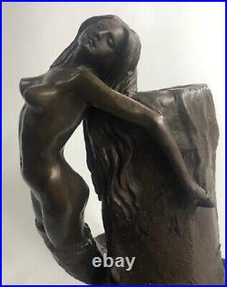 Bronze Sculpture Art Deco Nude Woman Girl Vase Bas Statue Figurine Hand Made Art