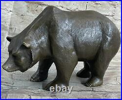 Bronze Sculpture Black Grizzly Bear Mother Cubs Animal Figurine Hand Made Statue