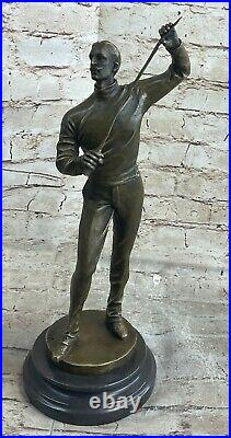 Bronze Sculpture European Man With Mustache Fencer Fencing Sport Statue Deal
