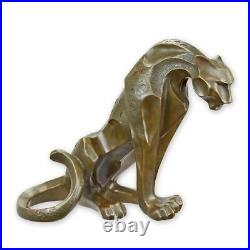 Bronze Sculpture Figure Sitting Jaguar Statue Decoration 30cm 7kg Cat EJA0136