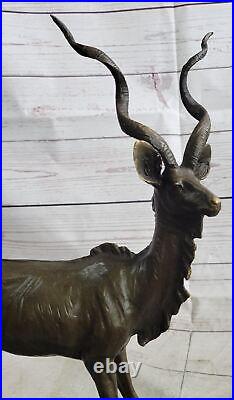Bronze Sculpture Gazelle Hand Made Masterpiece Detailed Marble Base Figure Sale