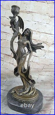 Bronze Sculpture Hand Made Museum Quality Candleholder Sexy Woman Statue