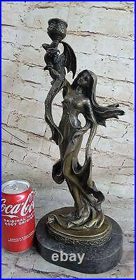 Bronze Sculpture Hand Made Museum Quality Candleholder Sexy Woman Statue