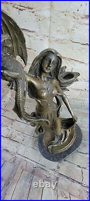 Bronze Sculpture Hand Made Museum Quality Candleholder Sexy Woman Statue