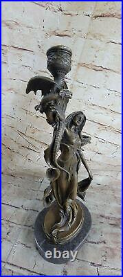 Bronze Sculpture Hand Made Museum Quality Candleholder Sexy Woman Statue