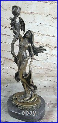 Bronze Sculpture Hand Made Museum Quality Candleholder Sexy Woman Statue Artwork