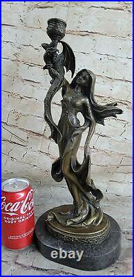 Bronze Sculpture Hand Made Museum Quality Candleholder Sexy Woman Statue Artwork