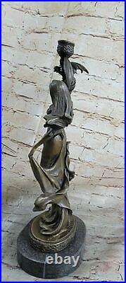 Bronze Sculpture Hand Made Museum Quality Candleholder Sexy Woman Statue Artwork