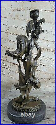 Bronze Sculpture Hand Made Museum Quality Candleholder Sexy Woman Statue Artwork